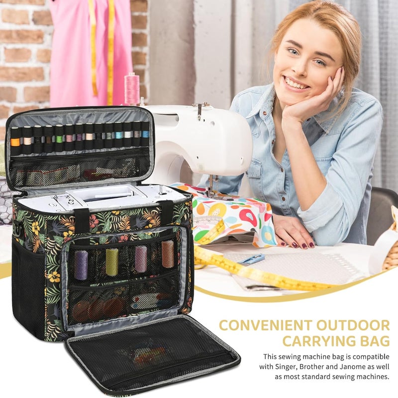 ITHWIU Sewing Machine Carrying Case with Multiple Storage Pockets for Accessories, Universal Tote Storage Bag Compatible with Most Standard Singer, Brother, Janome, Floral - Image 5